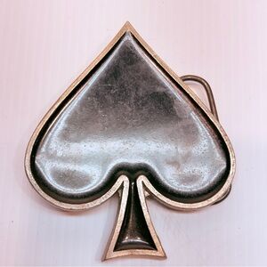 Black & Silver Ace of Spades Shaped Belt Buckle Casino Gambling Metal